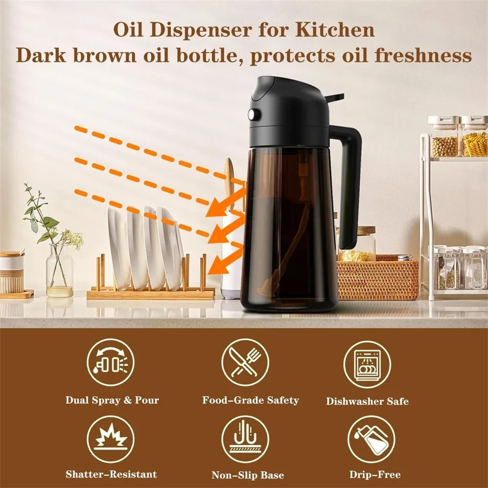 2-in-1 Glass Oil Dispenser & Sprayer - 16oz/470ml Leakproof