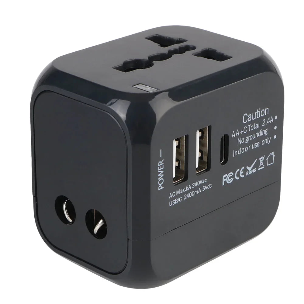 Universal All-in-One Wall Travel Charger Adapter with 2 USB And 1 Type C - Includes US EU UK AU Plugs