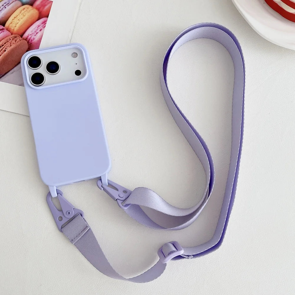 Crossbody Necklace Strap Matte Silicone Case For iPhone Shockproof Cover